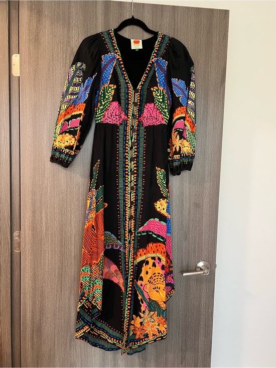 FARM Rio Dresses & Skirts - FARM Rio Black Maxi Dress with Neon Floral & Abstract Print